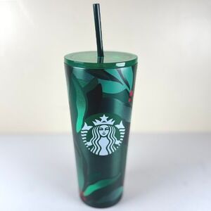 Starbucks 2019 Holiday Green Mistletoe Holly Stainless Steel Cold Cup Tumbler